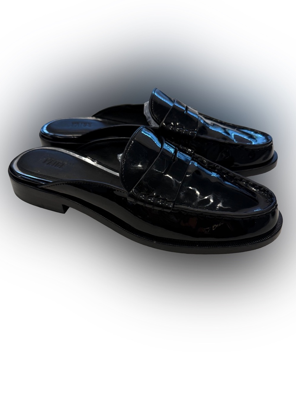 PAIGE Emmett Women’s Mules Black Patent Penny Loafer Strap Worn Once Size 6